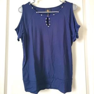 JM Collection Studded Cold-Shoulder Top